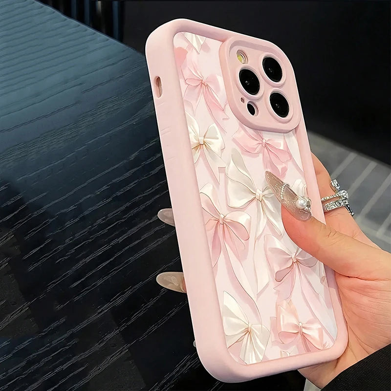 Bow-Knot Pink Bow Pattern Shockproof Soft TPU Phone Case For iPhone 17 11 12 13 14 15 16 Pro Max XS X XR 7 8Plus 16E 17Air Cover