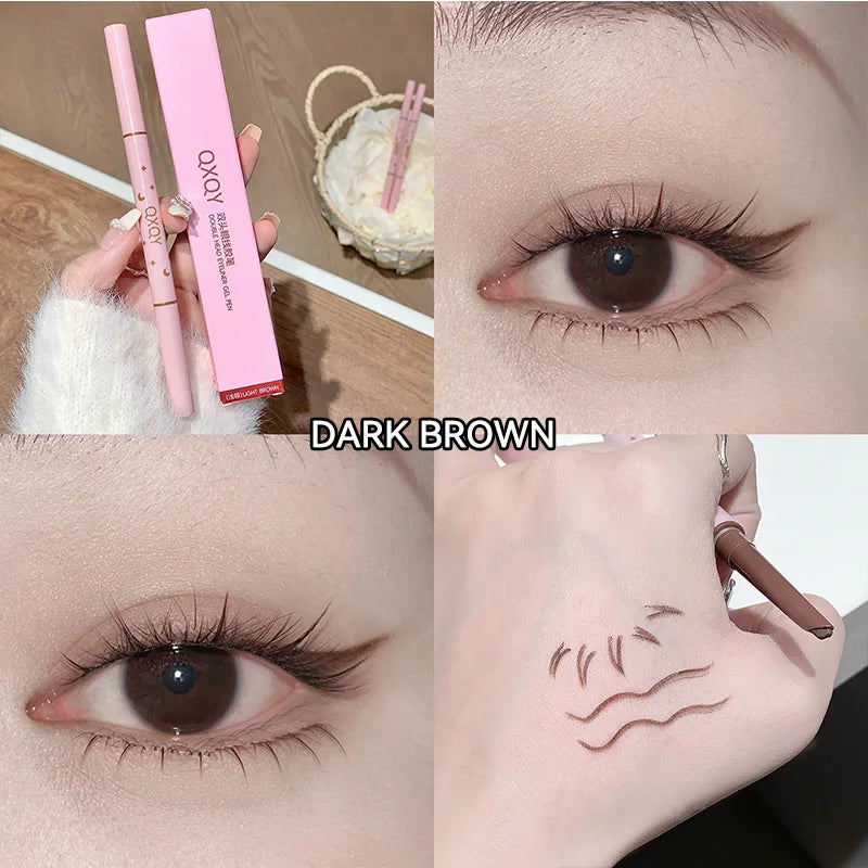 QXQY Double-head eyeliner, two-in-one eyebrow pencil and under-eye eyeliner, with brush head, long-lasting makeup,Lying silkworm