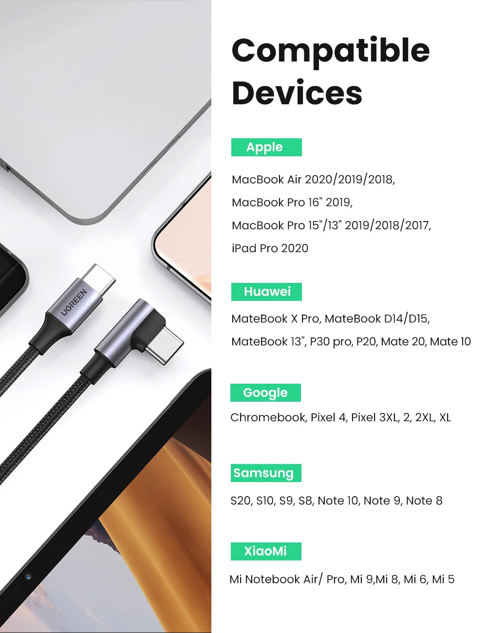 UGREEN PD 100W USB C to USB C Charging Cable for Samsung S10 S20 MacBook Pro iPad 2020 Quick Charger 4.0 PD Fast Charging Cord