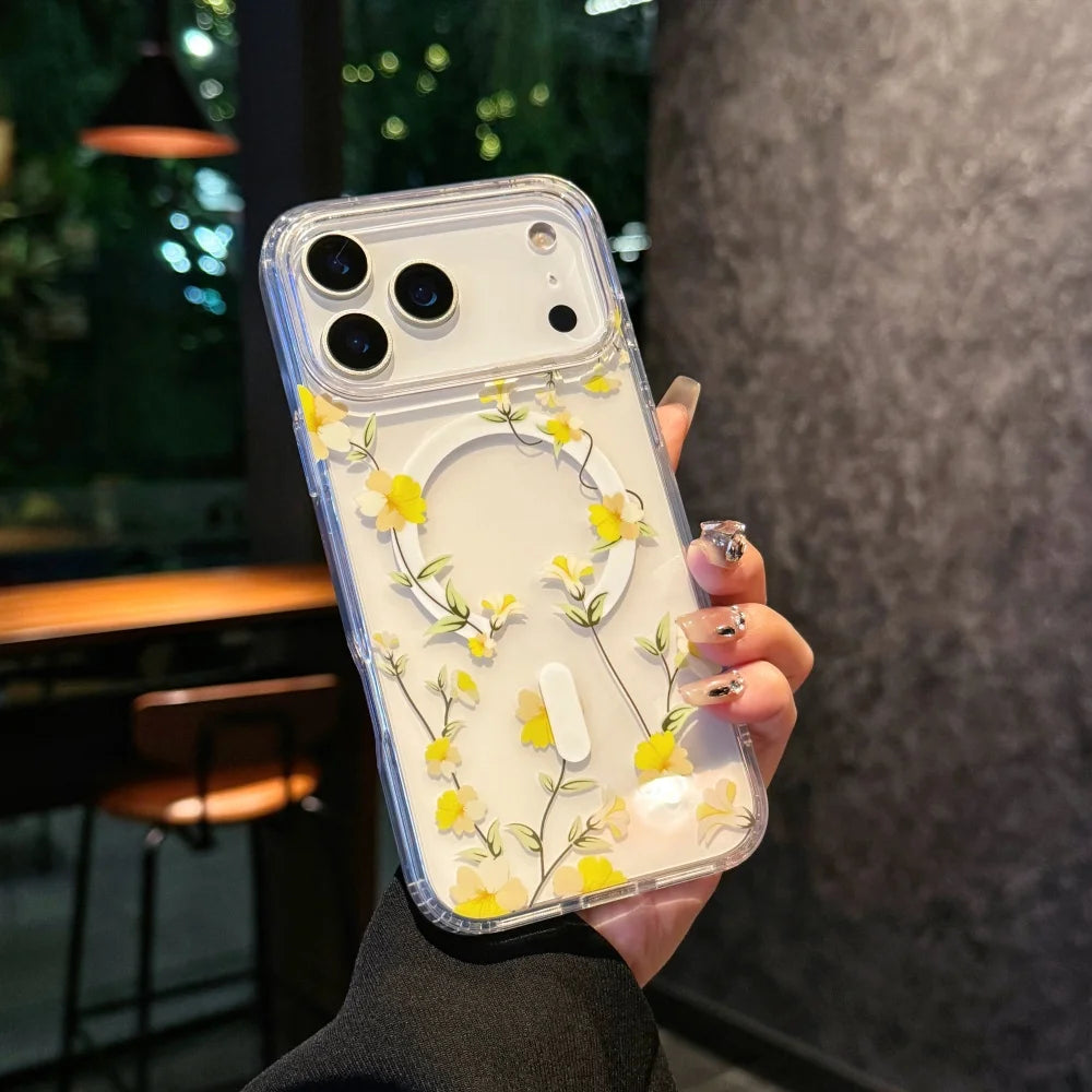 Watercolor Transparent Flowers Element Design Magnetic Phone Case，For iphone 17 17Pro max 17Air Colorful Daisy case