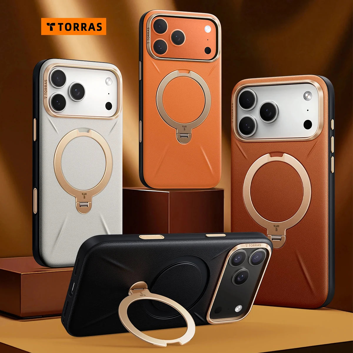 TORRAS Q3 Soft Leather Phone Case for iPhone 17 16 15 Pro Max, Fit for MagSafe with Ring, Mil-Grade Protection