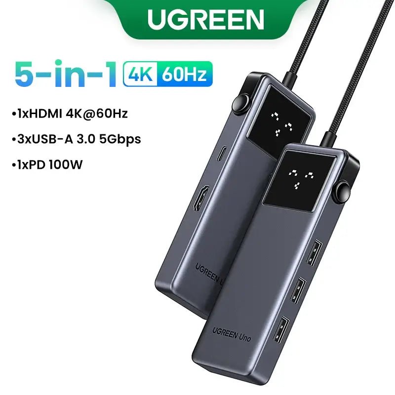 UGREEN Uno USB-C Hub showing 100W PD charging setup