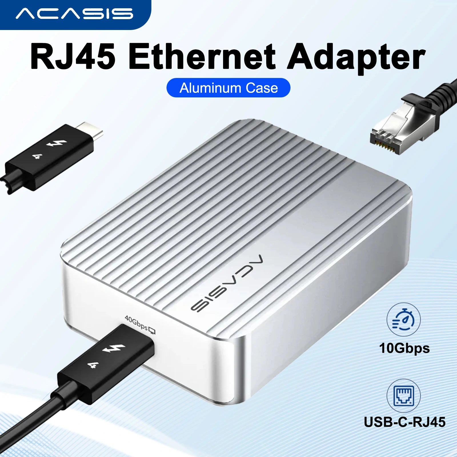Acasis 10Gbps USB-C Ethernet Adapter Network Card Thunderbolt 5/4/3 Compatible/RJ45 High-Speed Data Transfer for Mac mini m4 Nas