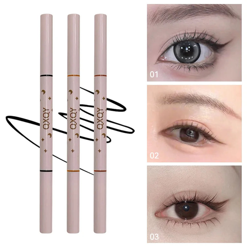 QXQY Double-head eyeliner, two-in-one eyebrow pencil and under-eye eyeliner, with brush head, long-lasting makeup,Lying silkworm