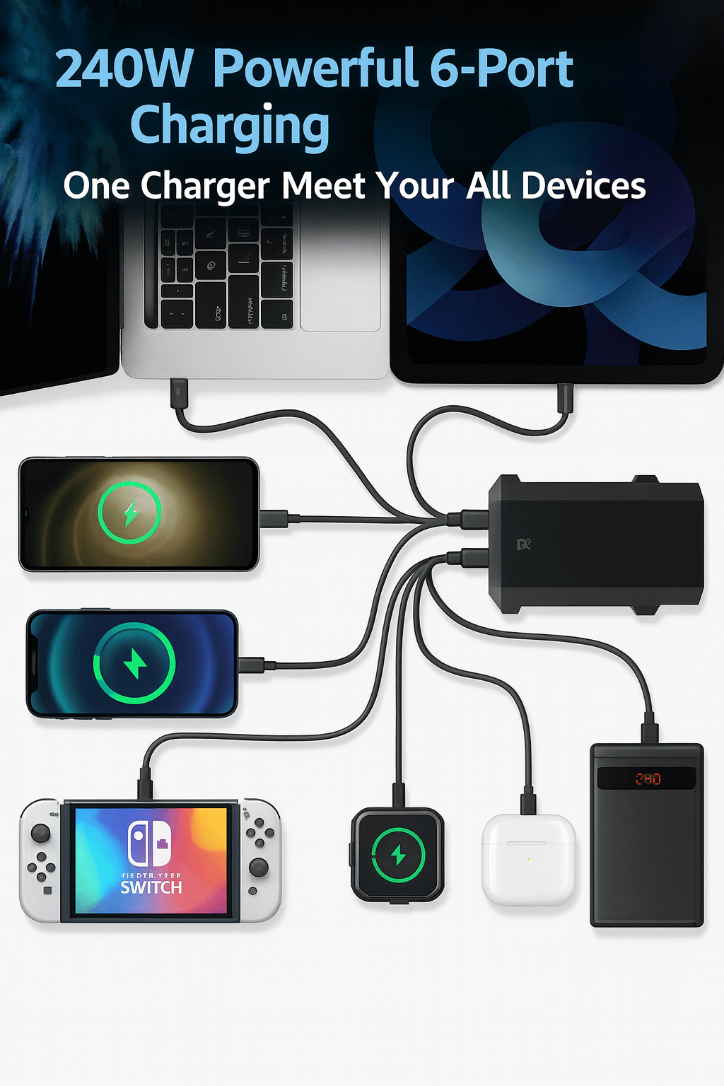 240W Multi-Port USB Fast Charger Techs Park