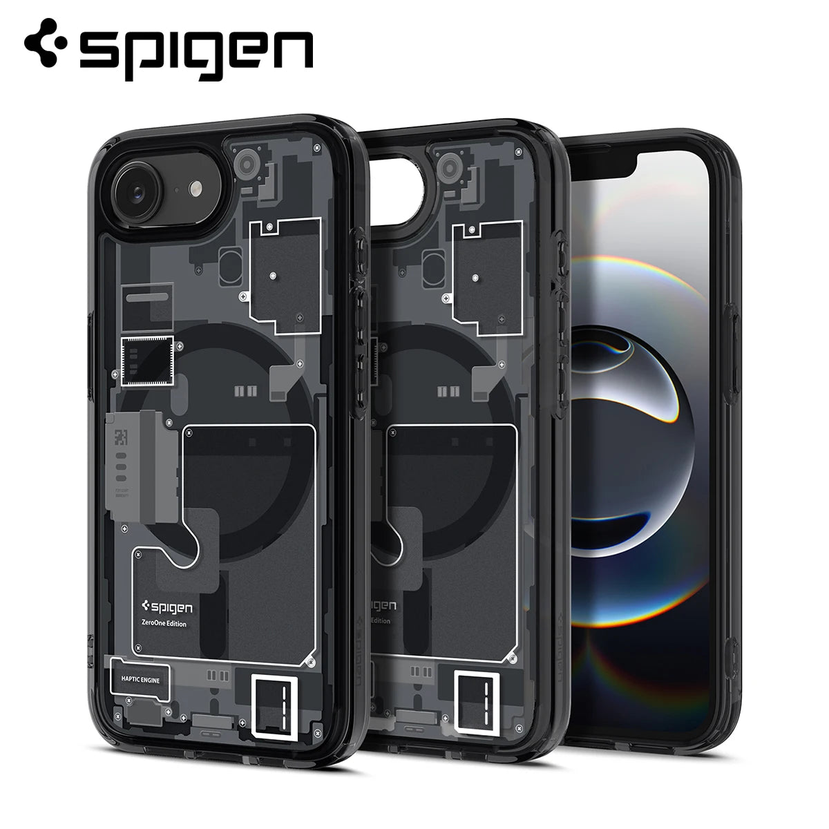 Spigen Ultra Hybrid MagFit Zero One MagSafe Case for iPhone 16e (2025) – Futuristic Transparent Tech Design