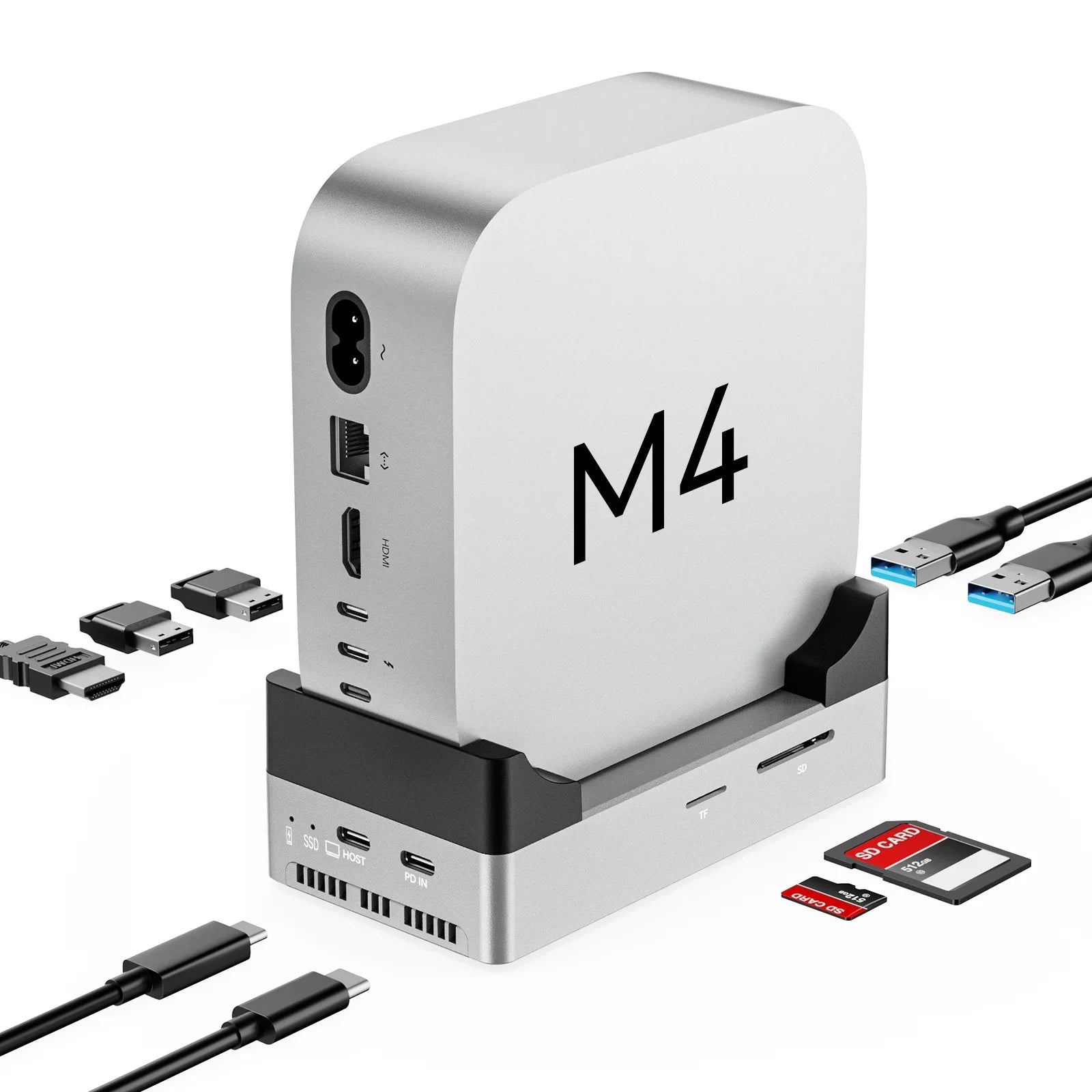 Acasis 8 in 1 Mac Mini Dock & SSD Enclosure 8TB M.2 NVME SSD Slot/4K 60HZ/2K 144HZ/TF SD/ for Mac Mini M4/M4 Pro