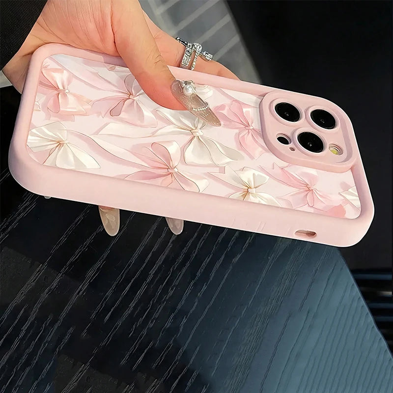 Bow-Knot Pink Bow Pattern Shockproof Soft TPU Phone Case For iPhone 17 11 12 13 14 15 16 Pro Max XS X XR 7 8Plus 16E 17Air Cover
