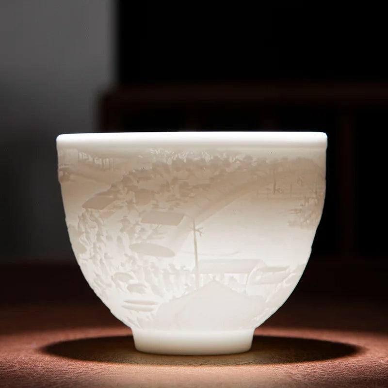 150ml Teacup Jade White Porcelain Cup Heart Sutra Cup Baifu Cup Ceramic Tea Set Supplies Living Room Coffee Table Decoration