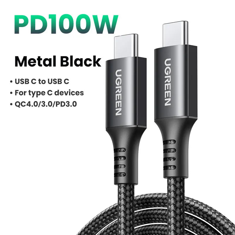 UGREEN 60W 100W USB Type C to USB C Fast Charging Cable for Macbook iPad Samsung Xiaomi USB Type C Fast Charger Cord 60W 100W