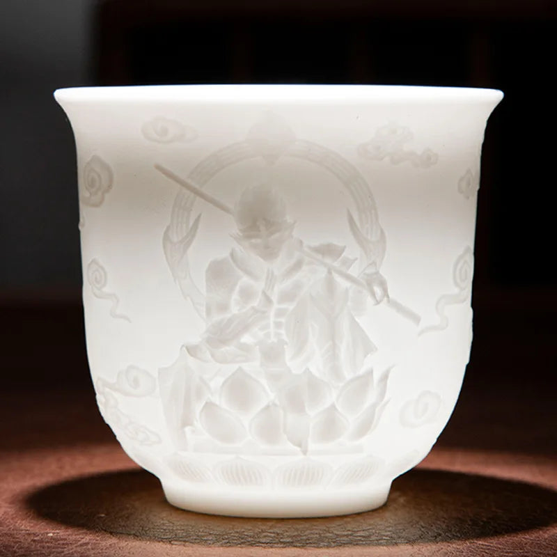150ml Teacup Jade White Porcelain Cup Heart Sutra Cup Baifu Cup Ceramic Tea Set Supplies Living Room Coffee Table Decoration