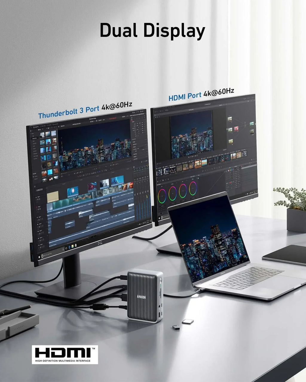 Anker 577 Docking Station (13-in-1, Thunderbolt 3) 85W Charging for Laptop, 18W for Phones, 4K Dual Display, 10 Gbps USB-C Data,