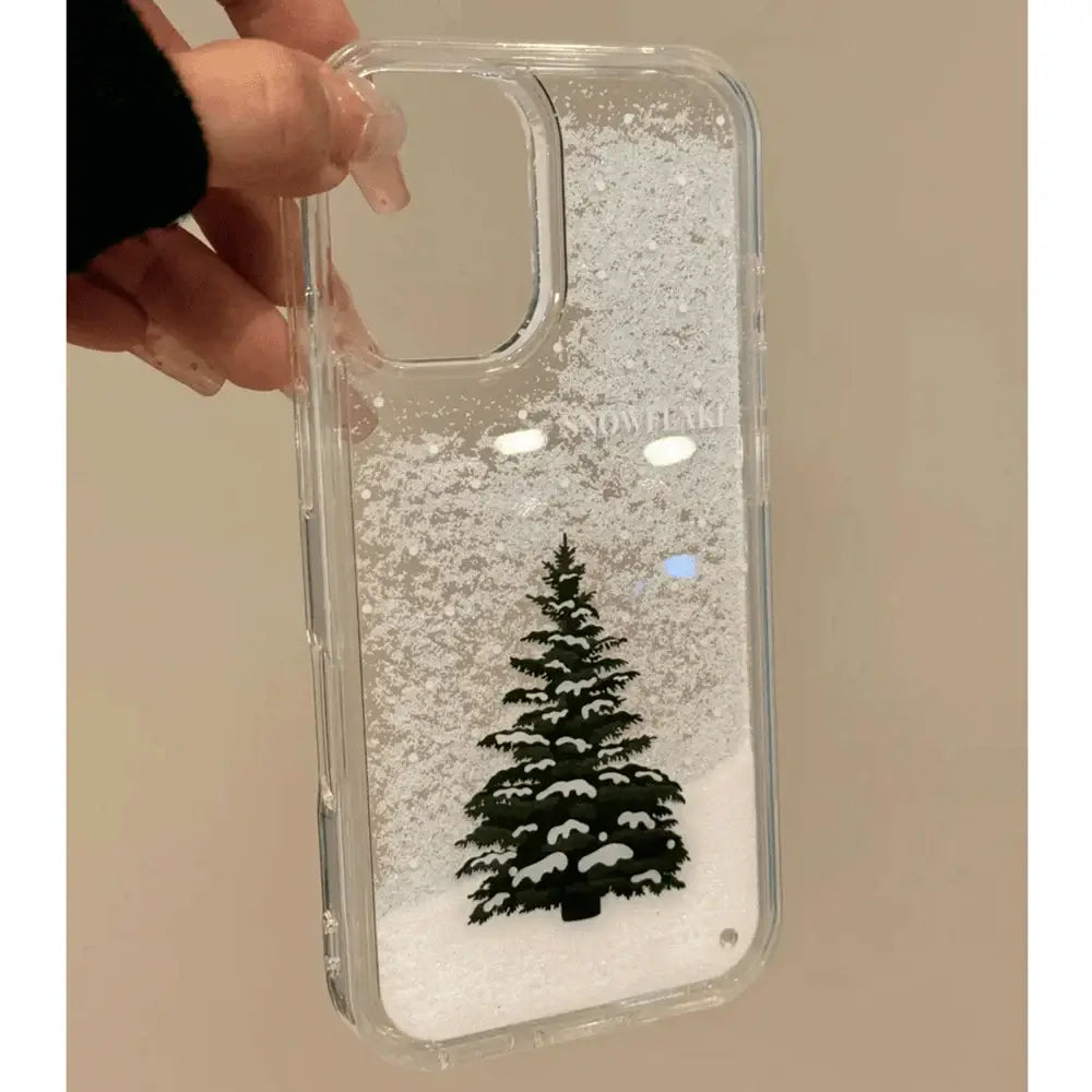 Phone Case For iPhone 16 15 14 13 12 11 8 7 6 6S XS X XR Mini Pro Max Plus INS Christmas Tree Print Snow Quicksand Clear Cover