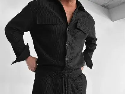 New Men’s Shirt New Long Sleeve Lapel – Classic Loose-Fit Button