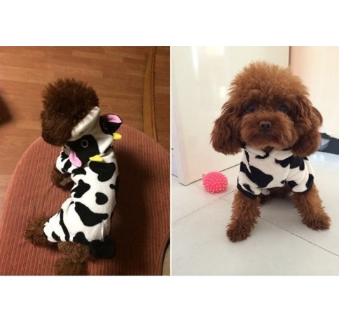 New Pet Dog Cat Coat Warm Cow Costume Sweatshirt Hooded Clothing