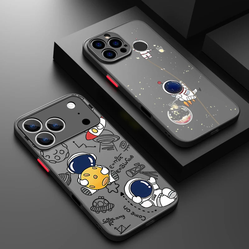 Cute Astronaut Phone Case For iPhone 17 Air 16 15 14 13 12 Pro Max 16 17 Pro 16e 11 Shockproof Soft Edge Matte Hard Cover Funda