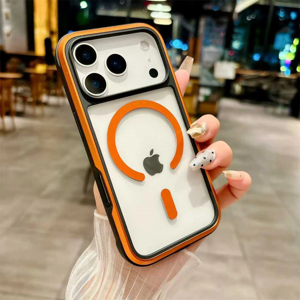 Aluminum Alloy Transparent Magsafe Phone Case For iPhone 17 Pro Max 17Air 15 16Pro Max Military Anti Fall Magnetic Cover