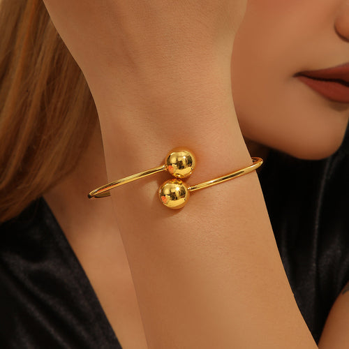 1pcs Copper Plated 18k Gold Double Headed Bead Opening Bracelet, With