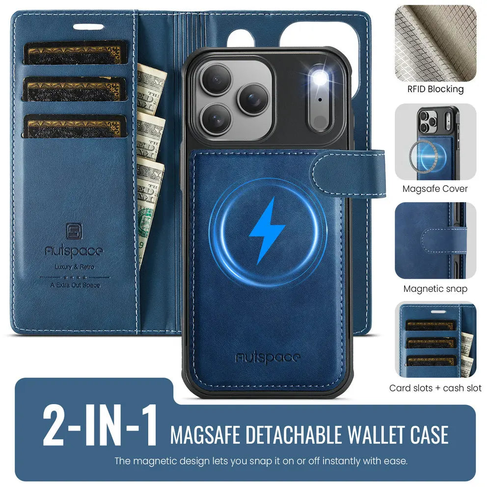 Protect your iPhone 17 Pro 5G with this 2-in-1 detachable leather wallet case. Magnetic cover, RFID slots & premium craftsmanship.