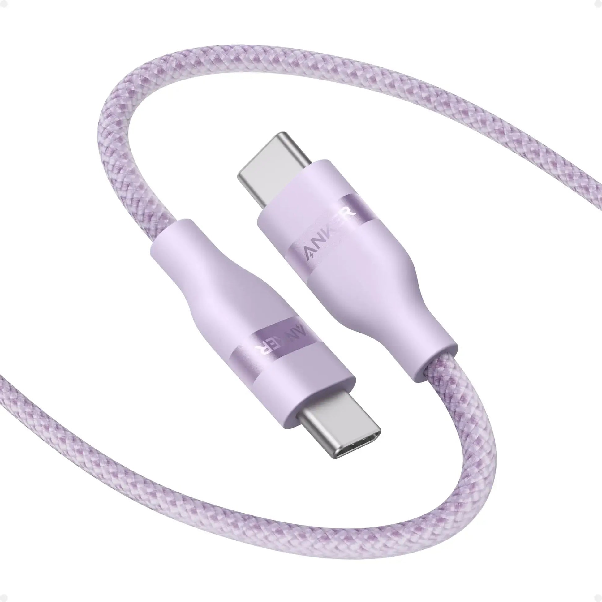 Anker USB-C to USB-C Cable Upcycled-Braided 240W Fast Charging in lavender color with durable connectors