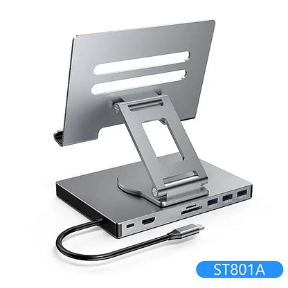 9-in-1 for IPad Pro USB C Hub Stand for M4/M2/Air 13/12.9/11", 4K HDMI, Ethernet, SD/TF Reader, 3xUSB 3.0, Foldable Dock