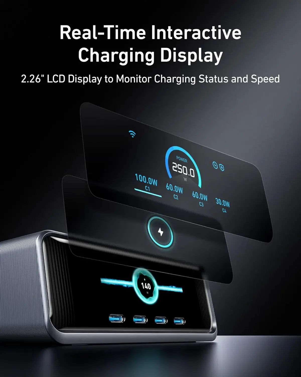 Anker Prime Charger, 250W GaN Prime USB C Charging Station, Ultra-Fast 6-Port, 2.26" LCD Display and Smart Control Dial