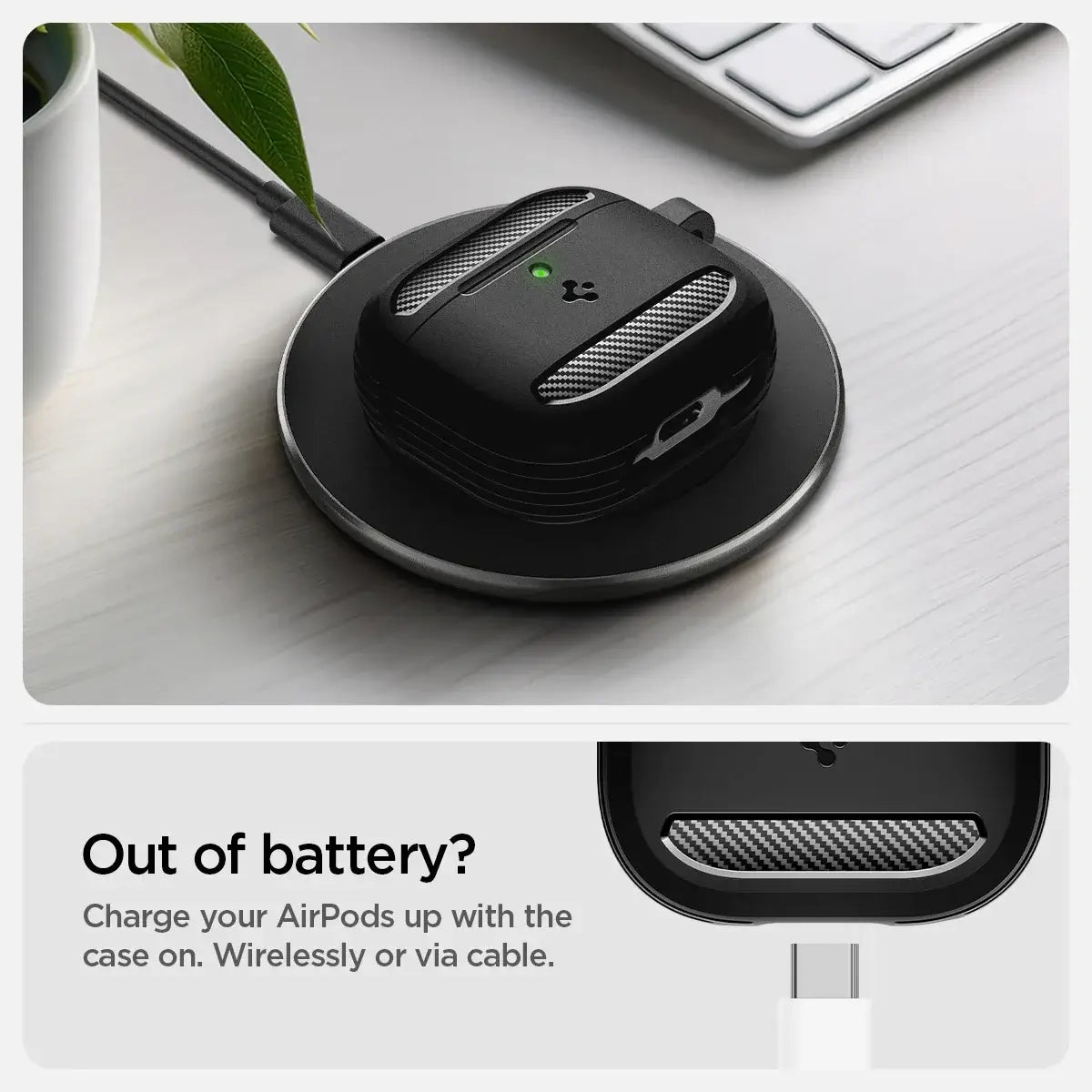 Spigen Rugged Armor Case for Apple AirPods 4 front view Techs Park