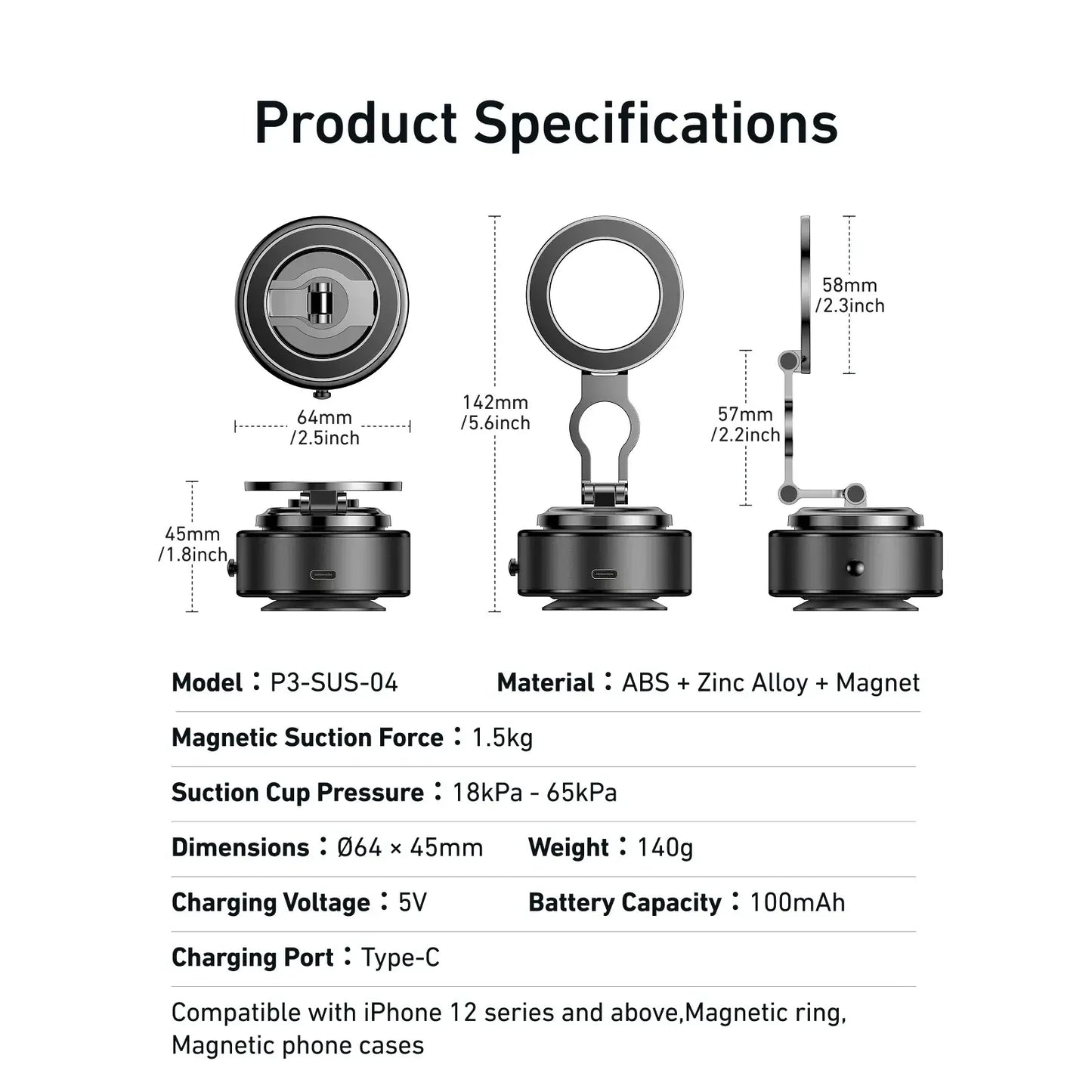 TELESIN Magnetic Electric Suction Cup Car Phone Holder