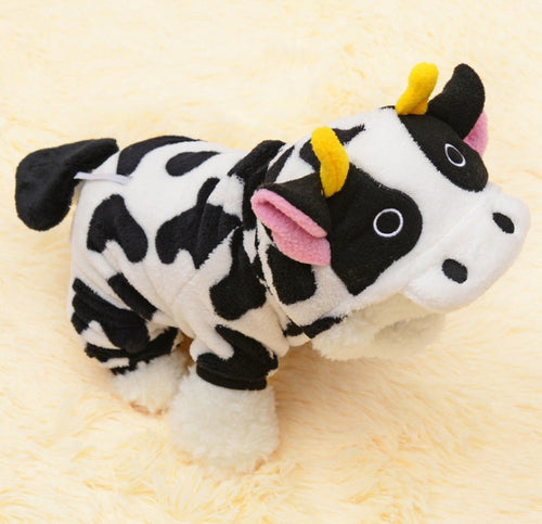 New Pet Dog Cat Coat Warm Cow Costume Sweatshirt Hooded Clothing