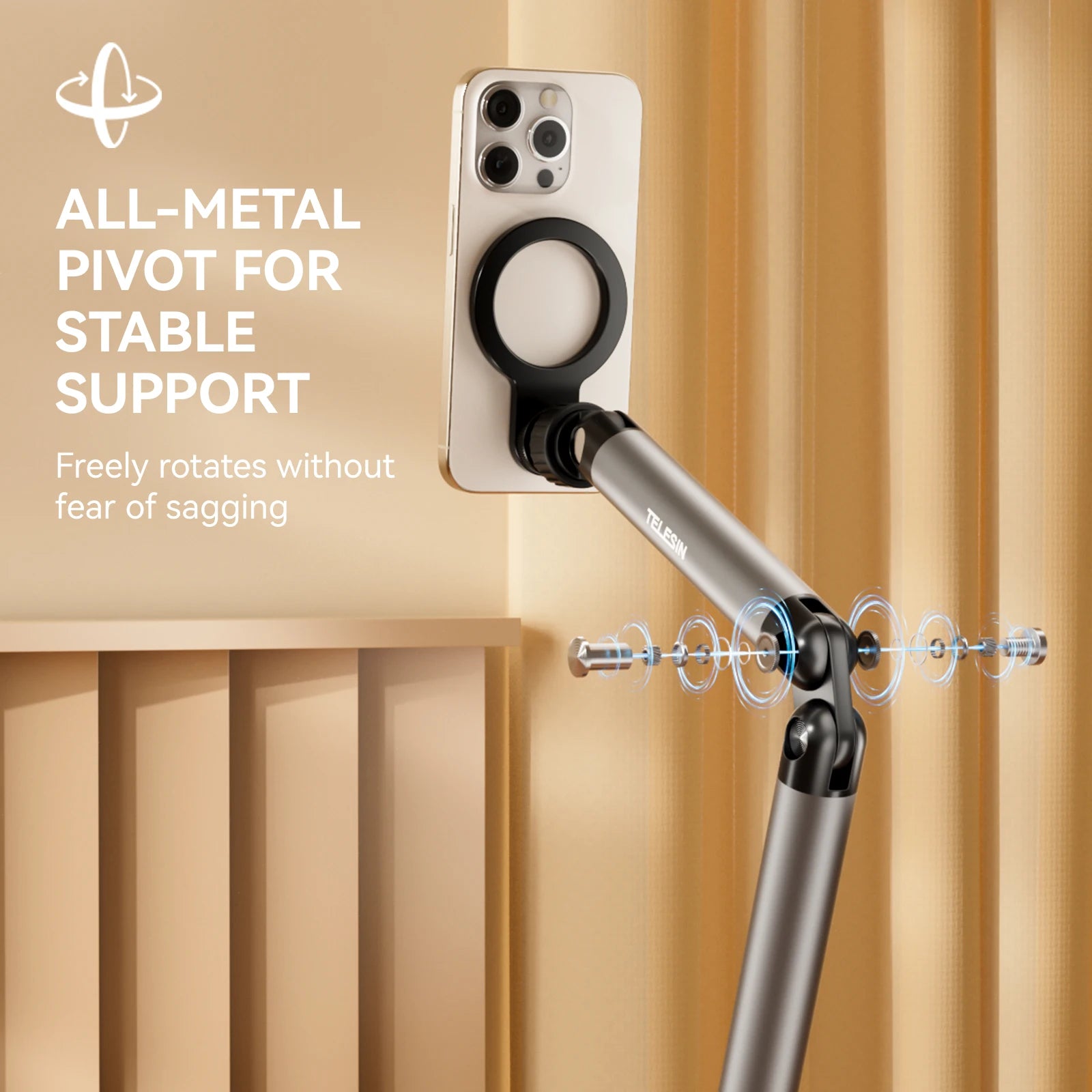 TELESIN Universal Magnetic Mobile Phone Quick Release Stand Holder Aluminium Alloy Phone Stand For iPhone 16 17 XIAOMI SAMSUNG