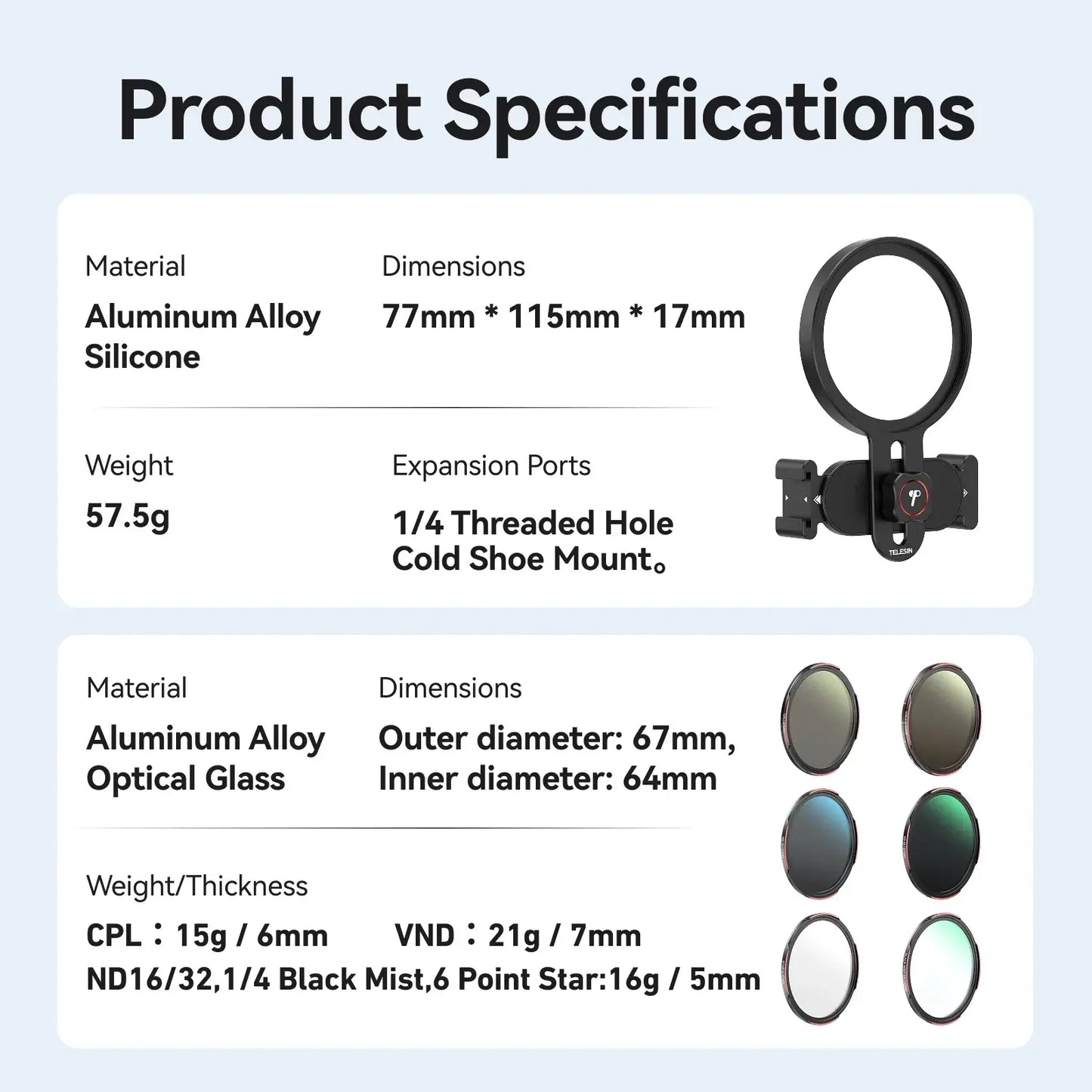 TELESIN Universal Phone Filter CPL ND2-32 for Smartphone