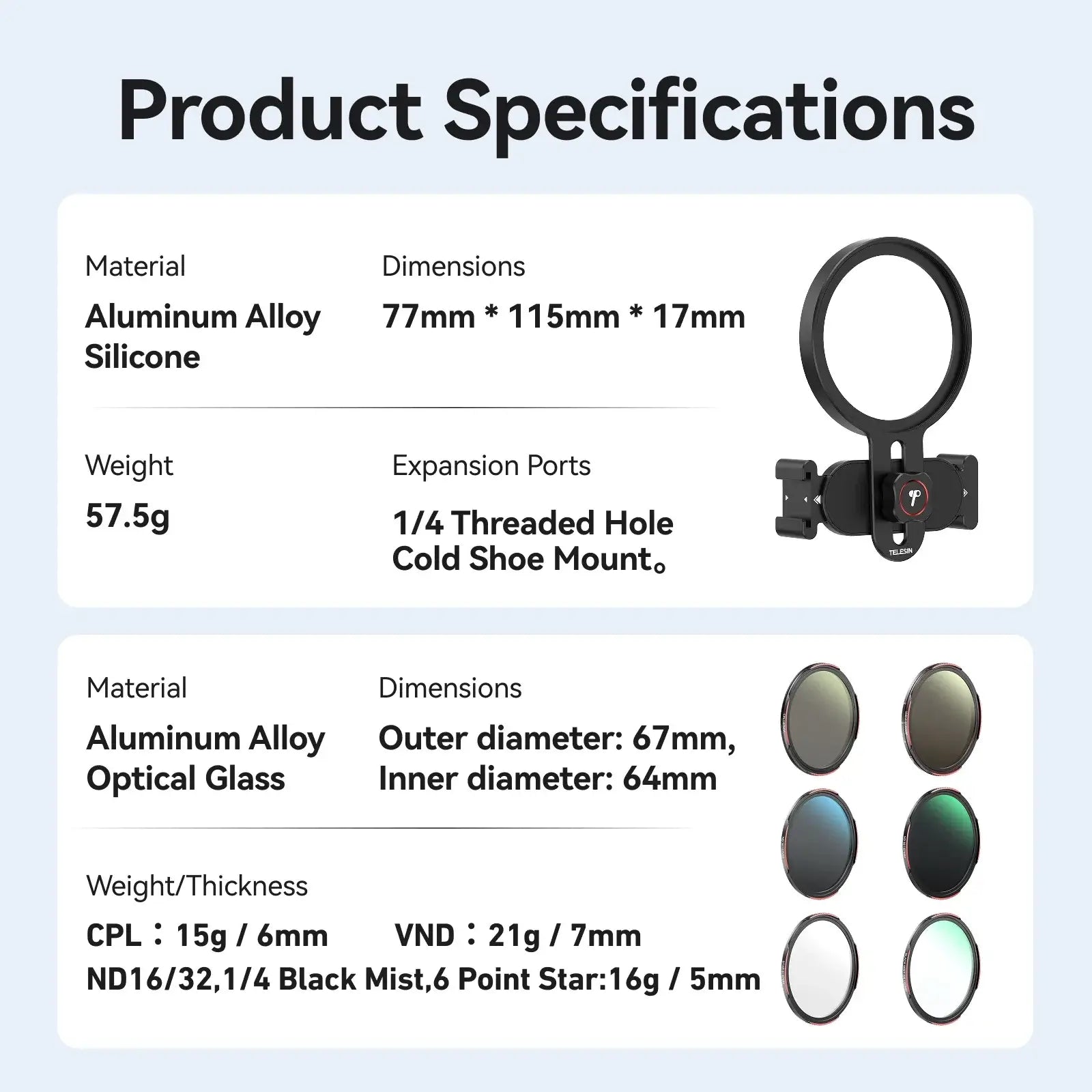 TELESIN Universal Phone Filter CPL ND2-32 for Smartphone