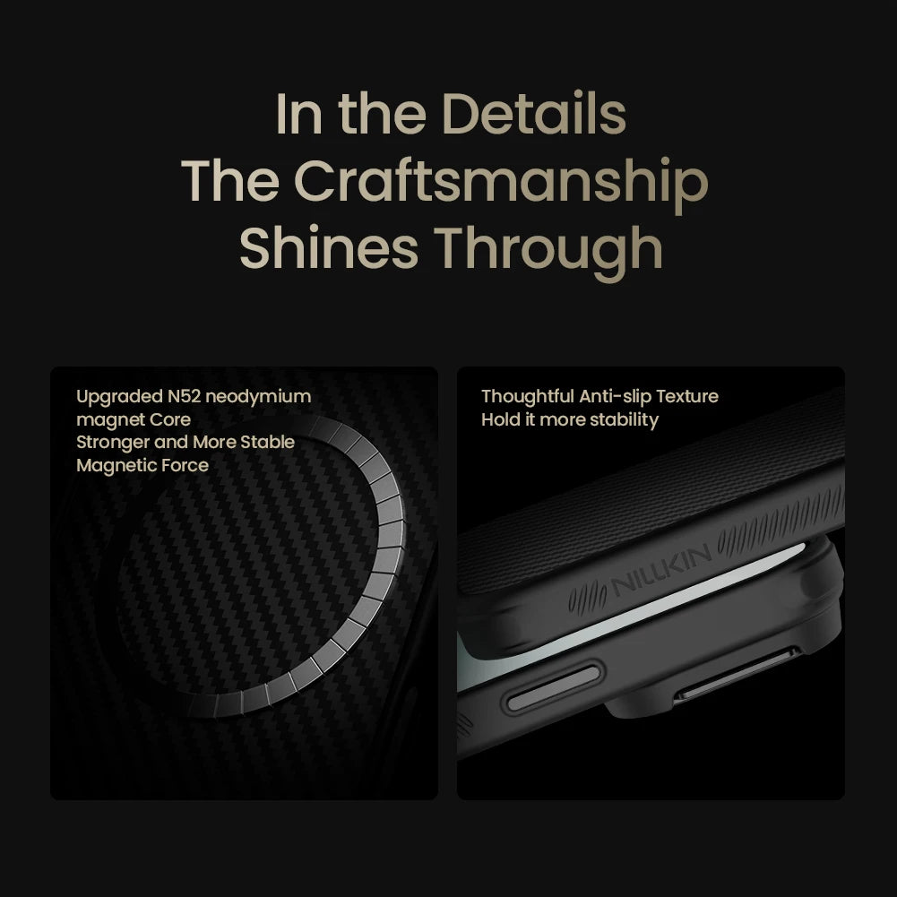 NILLKIN 1500D Aramid Fiber Magnetic Cover For Iphone 17 Pro Max / Iphone 17 Pro Transparent Black Lens Cap Stand Kevlar Cover