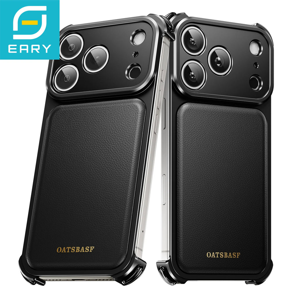 Eary Phone Case for iPhone 17 16 Pro Max for MagSafe Wireless Charging Leather Metal Screen Protective Shockproof Cover Shells