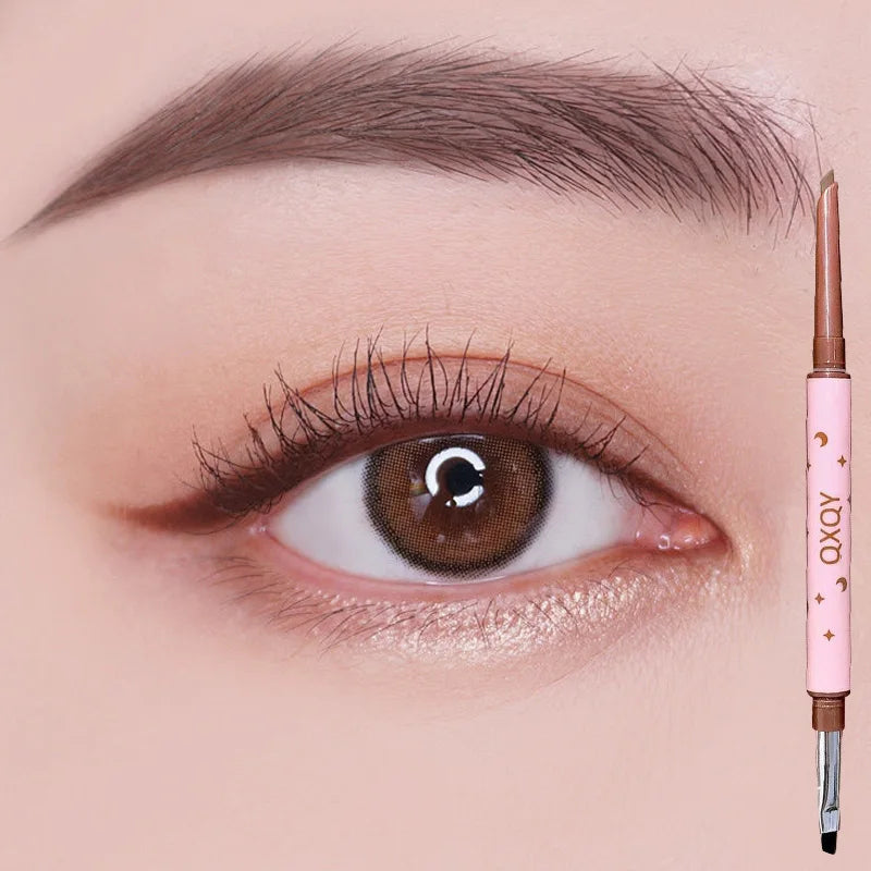 QXQY Double-head eyeliner, two-in-one eyebrow pencil and under-eye eyeliner, with brush head, long-lasting makeup,Lying silkworm