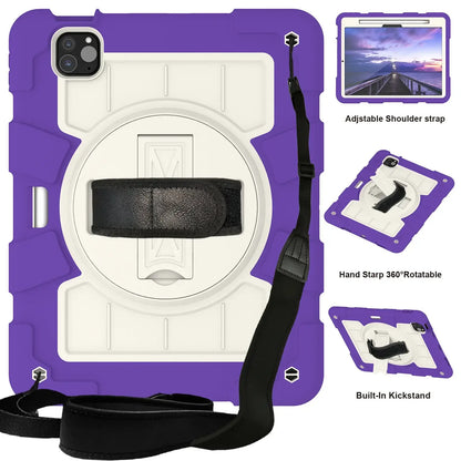 Heavy Duty Case For iPad Pro 11 M4 2024 Model A2836 A2837 A3006 360 Rotation Armor Stand Cover With Shoulder Strap Shockproof