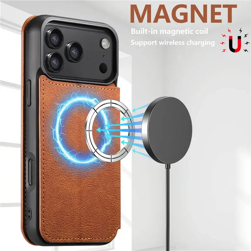 Retro Leather Wallet Flip – Strong Magnetic Phone Case