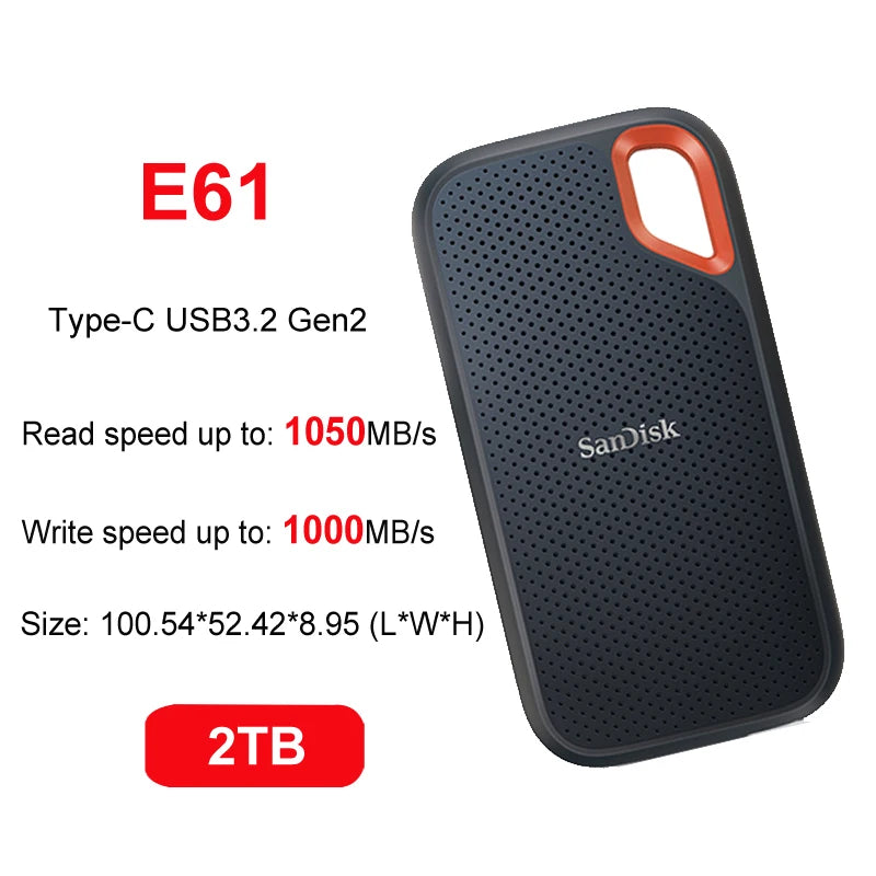 SanDisk SSD E30 E61 E81 Extreme PRO 4TB 2TB 1TB USB 3.2 Gen 2 Type-A/C Portable External Solid State Drive NVME Hard Disk