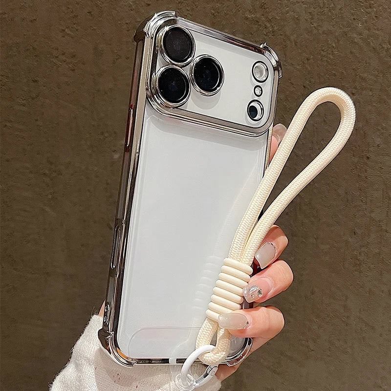 Luxury Plating Clear With Candy Lanyard Shockproof Bumper Phone Case For iPhone 17 Pro Max 17 Pro 17 Air Hand Wrist Strap Cover