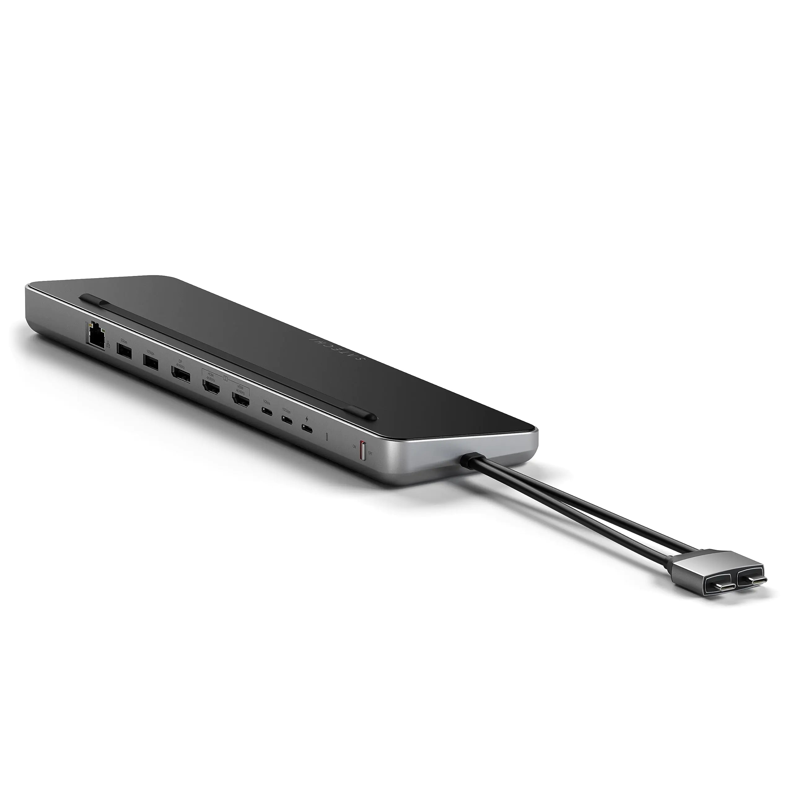 Satechi Dual USB C Docking Station and Stand with Dual 4K HDMI Display Port 75W USB C PD Charging 2 USB C Data 2 USB-A Ethernet SATA and NVMe SSD Enclosure for MacBook and Windows