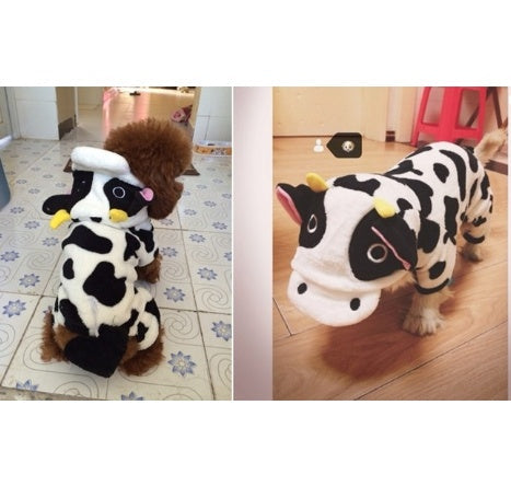 New Pet Dog Cat Coat Warm Cow Costume Sweatshirt Hooded Clothing