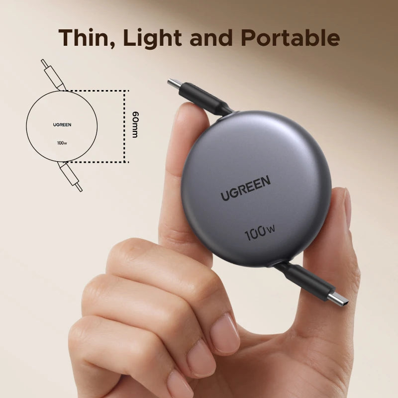UGREEN USB C to USB C PD Cable for iPhone 15 Pro Max PD Fast Charging Data Cord Retractable Type C Charger Cable Wire