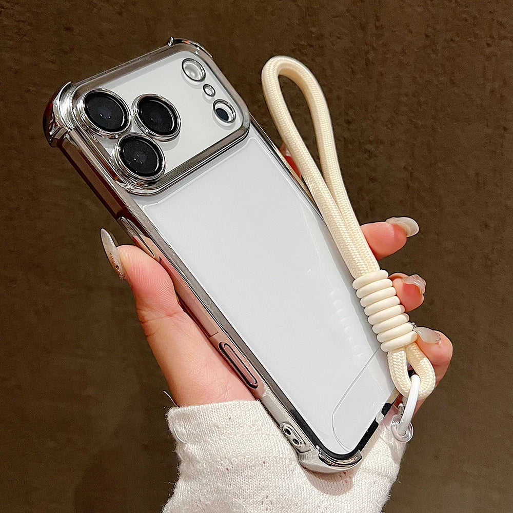 Luxury Plating Clear With Candy Lanyard Shockproof Bumper Phone Case For iPhone 17 Pro Max 17 Pro 17 Air Hand Wrist Strap Cover