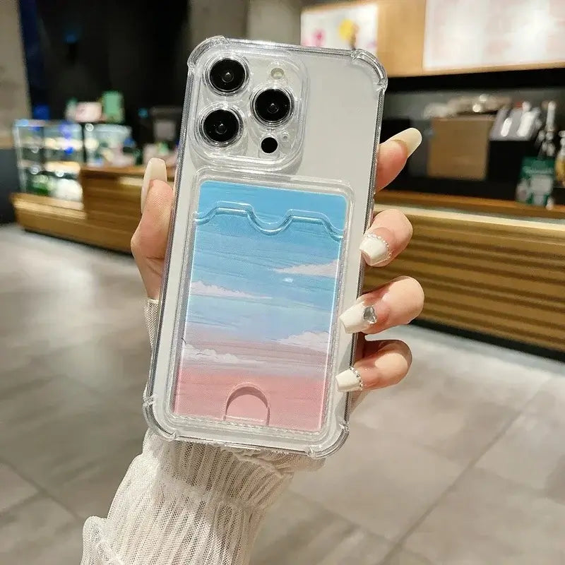 Étui Housse Porte-Cartes Transparent pour iPhone 17 16 15 14 Plus 13 12 11 Pro Max, Coque Arrière Portefeuille à Fentes Anti-choc pour iPhone