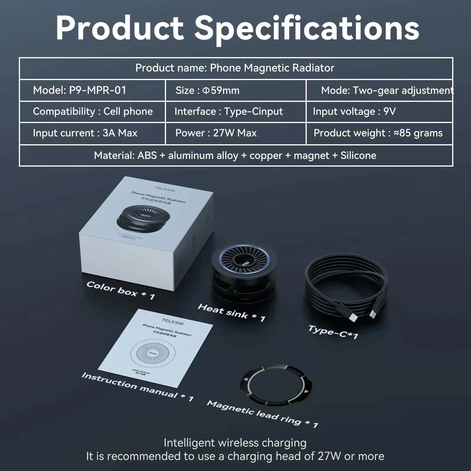 TELESIN Magsafe Phone Cooler & Wireless Charger for IPhone 16 Pro Max 15 14 13 Accessories Android Cellphone Cooling Fan Gaming