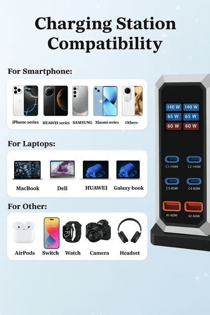 240W Multi-Port USB Fast Charger High-Speed Charging Station 