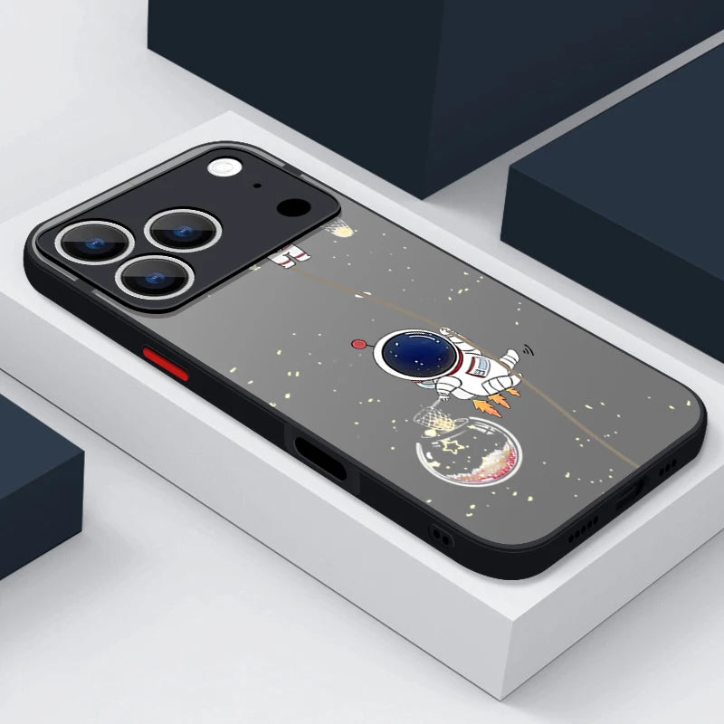 Cute Astronaut Phone Case For iPhone 17 Air 16 15 14 13 12 Pro Max 16 17 Pro 16e 11 Shockproof Soft Edge Matte Hard Cover Funda