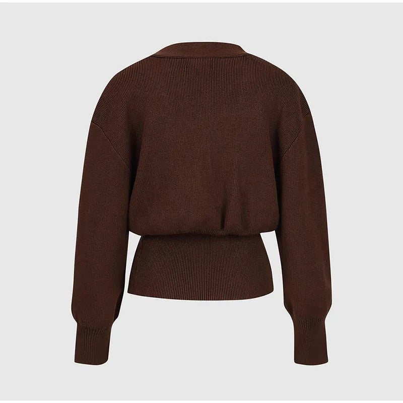 New V-neck Button Cardigan Fashion Knitted Sweater Top For Women