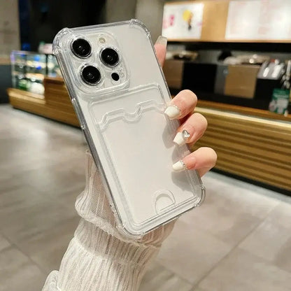 Étui Housse Porte-Cartes Transparent pour iPhone 17 16 15 14 Plus 13 12 11 Pro Max, Coque Arrière Portefeuille à Fentes Anti-choc pour iPhone