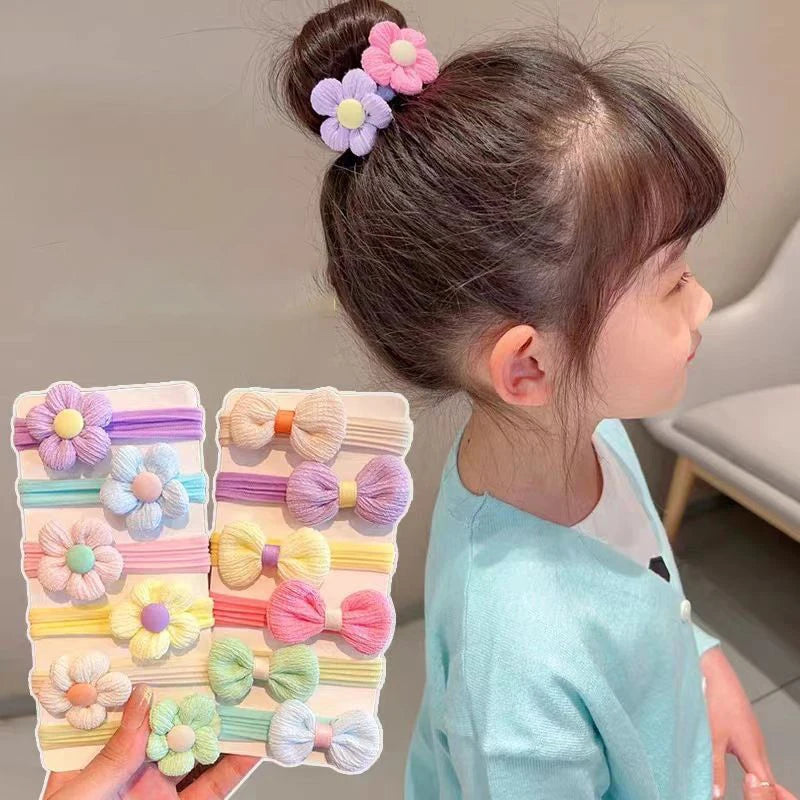 12PCS New Cut Hair Ties Princess Sweet Flower Bow Girls Women Elastic Hair Bands Hair Accessories Headwear Scrunchies